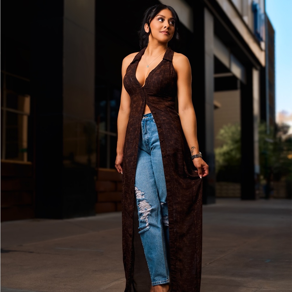 Brown Croc Sleeveless Shiffon Top